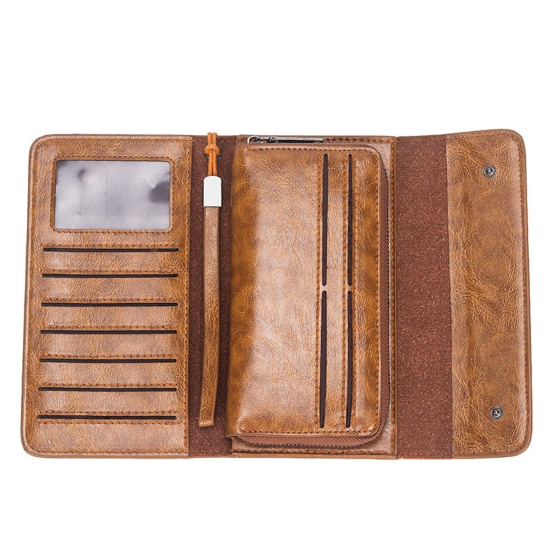 جيب بولو محفظة طويلة من الجلد الصناعي، حقيبة تخزين كبيرة السعة متعددة البطاقات (لون كاكي) - Image 4